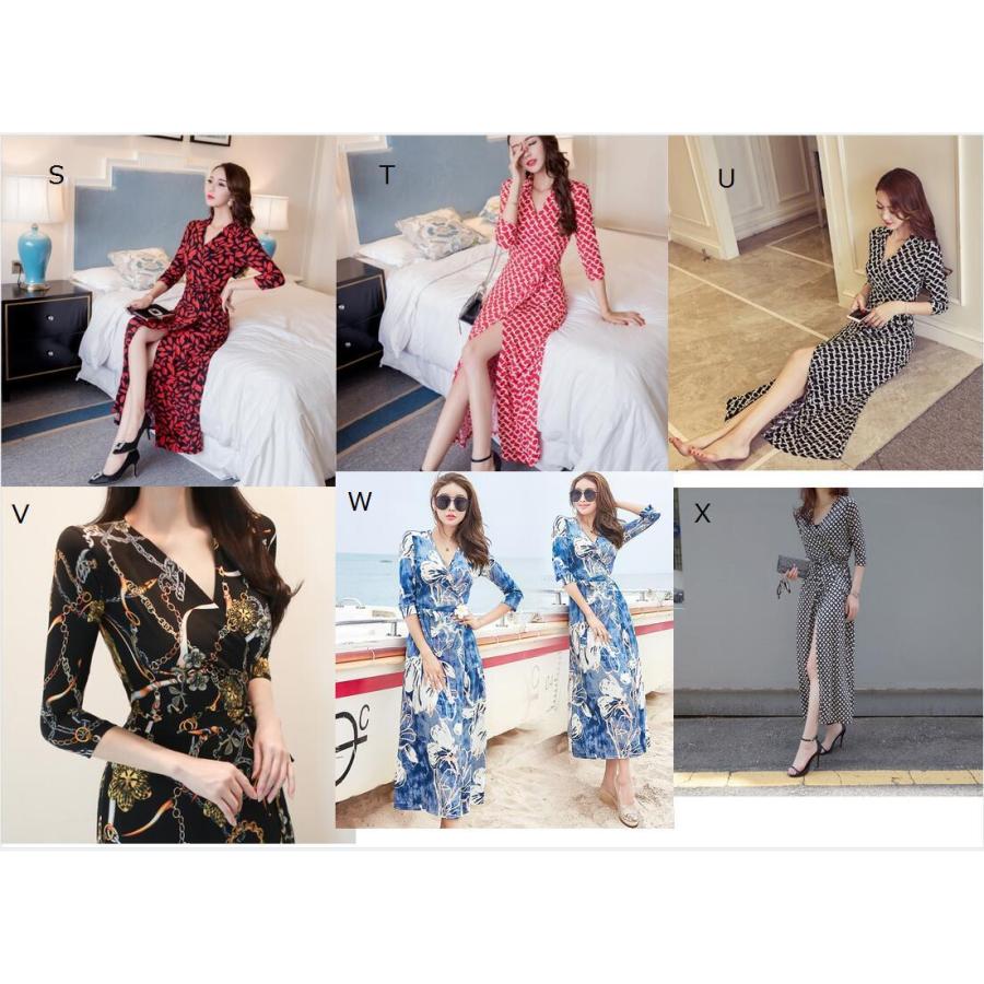 春秋 ワンピース レディース 30代40代 半袖 Vネック タイト ラップ