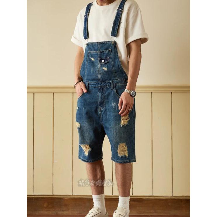 メンズ デニムサロペット ショートパンツ ハーフパンツ オーバーオール