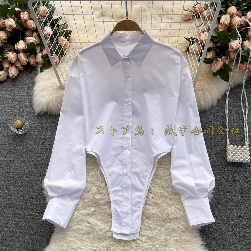 2色 ブリファーシャツ ブラウス レディース トップス 長袖 ボディシャツ ブリファーシャツ つなぎ 開襟 クロッチ付 インナー ボディーシャツ 無地 セクシー Niu 4113 成宇合同会社 通販 Yahoo ショッピング