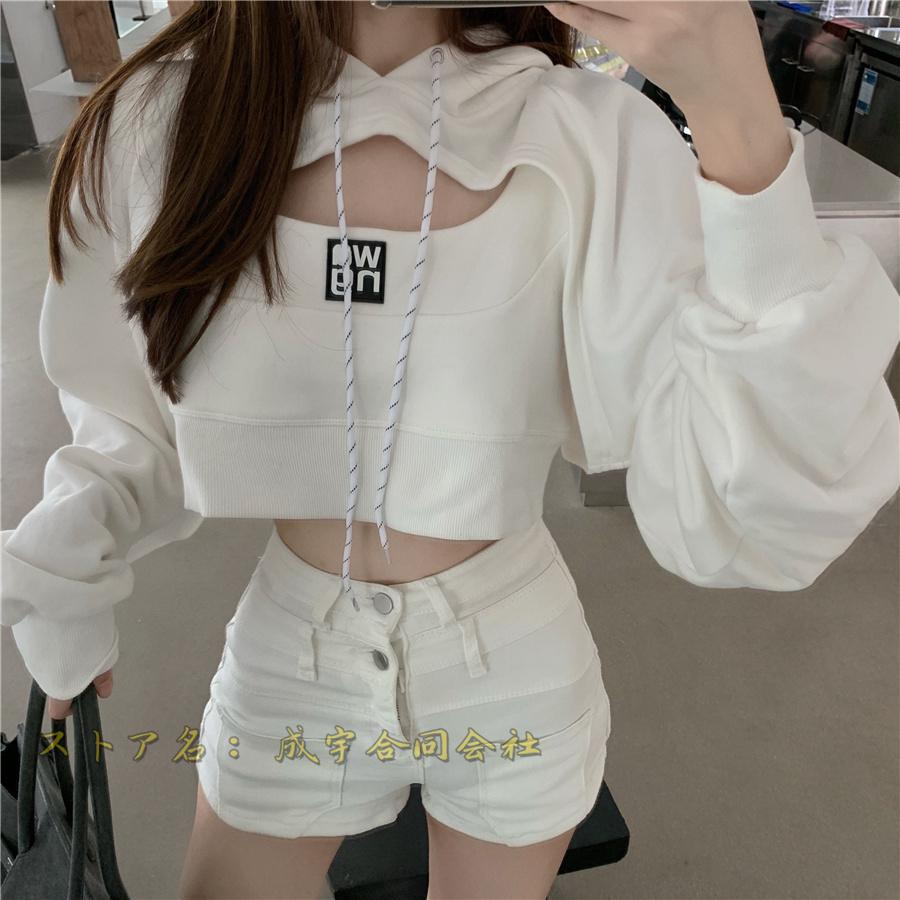 2点セット トレーナー パーカー ショート丈トップス へそ出し フード付き タンクトップ レディース ダンス衣装 ヒップホップ カジュアル スポーツ 演出服 Niu 6439 成宇合同会社 通販 Yahoo ショッピング