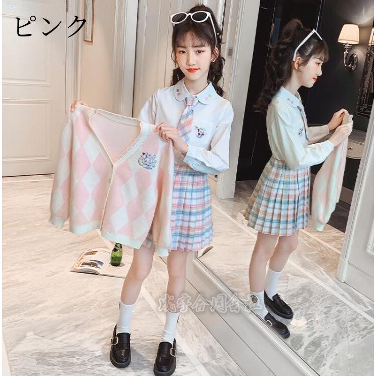 入学式 卒業式 女の子 フォーマルスーツ シャツ スカート ジャケット 3点セット 子供服 カーディガン 刺繍 セットアップ キッズ 発表会 JK制服 可愛い学院風 |  | 06