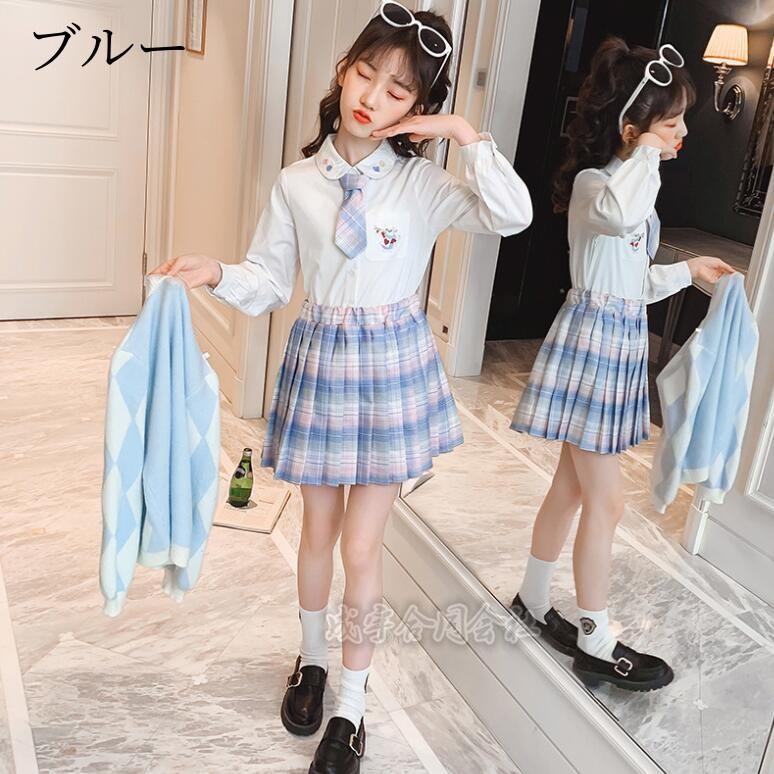 入学式 卒業式 女の子 フォーマルスーツ シャツ スカート ジャケット 3点セット 子供服 カーディガン 刺繍 セットアップ キッズ 発表会 JK制服 可愛い学院風 |  | 08