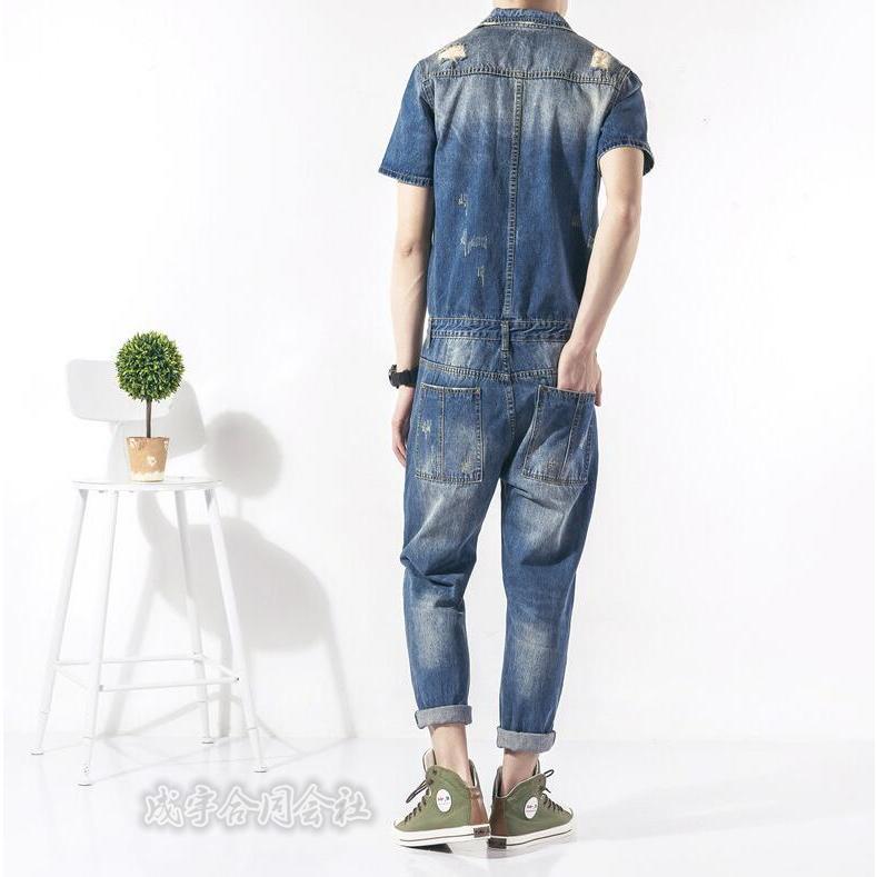 オーバーオール　つなぎ　繋ぎ　デニム　ジーンズ　半袖 デニム 半袖 つなぎ ツナギ メンズ オールインワン オーバーオール