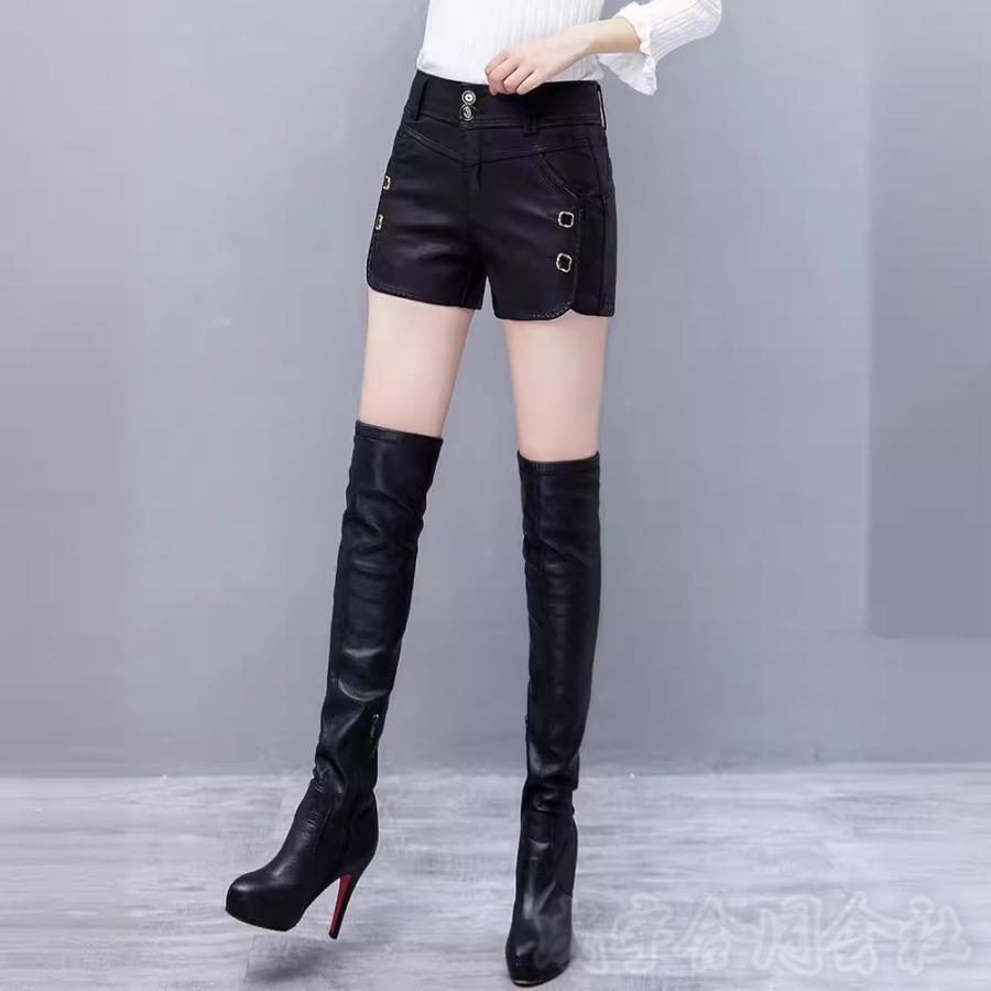 ハイウエスト レザーパンツ ホットパンツ レディース ショートパンツ