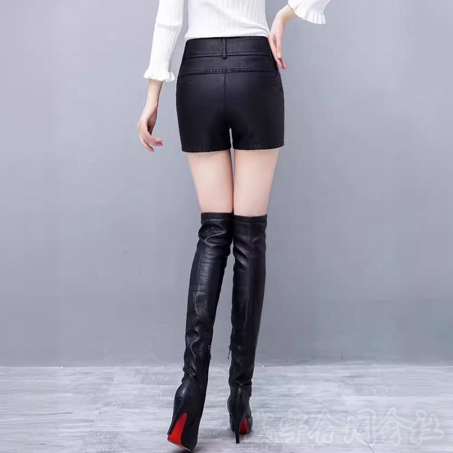 ハイウエスト レザーパンツ ホットパンツ レディース ショートパンツ