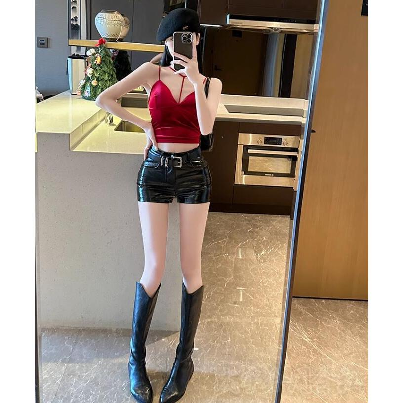 ベルト付き フェイクレザー ショートパンツ ショーパン 短パン PU