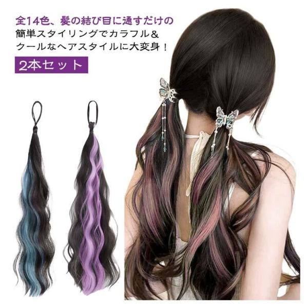 ポニーテール カール エクステ 2本セット 全14色 ゴム ヘアー