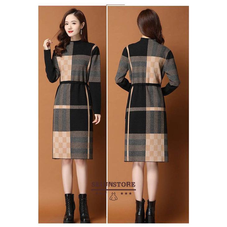 割引クーポン スカート チェック柄 韓国風 秋冬 ロング ニットワンピ 40代 ニットワンピース 厚手 大人 韓国風 ゆったり セーターワンピース ワンピース サイズ L Www We Job Com