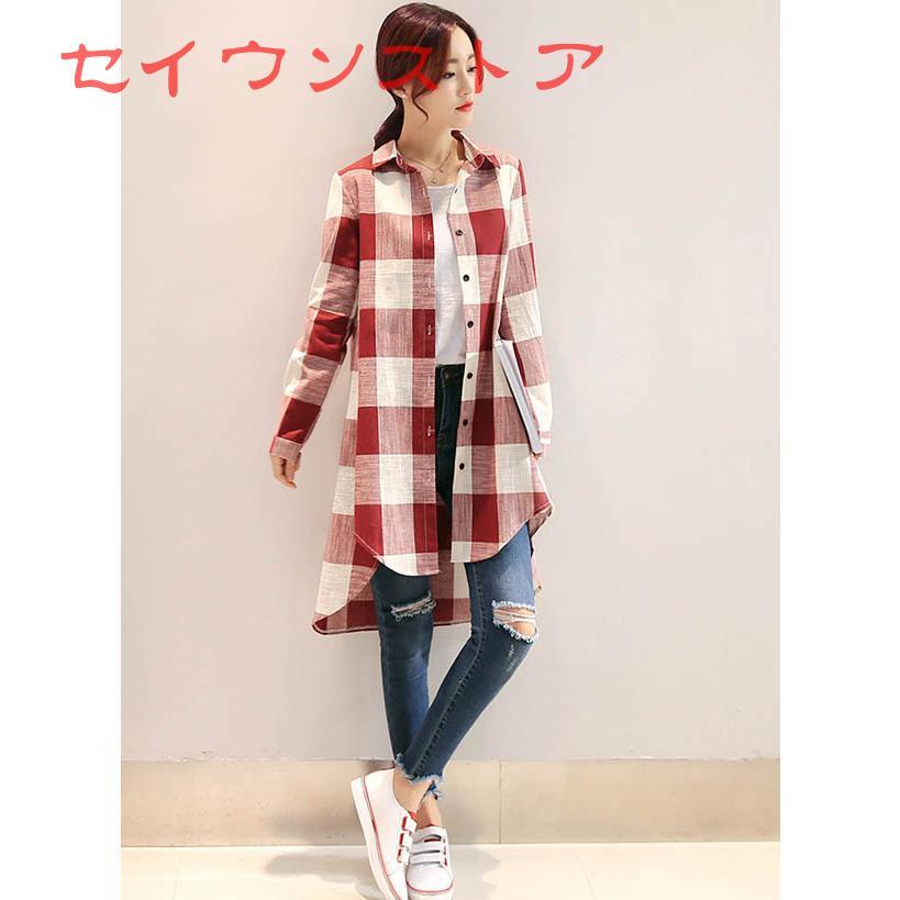 チェックシャツ ブロックチェック ロングシャツ チェック柄