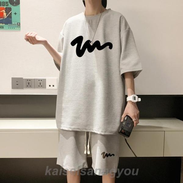 上下セット メンズ ゆったり ハーフパンツ Tシャツ 半袖 夏 韓国