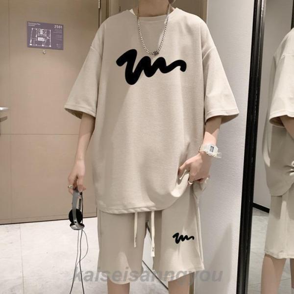 上下セット メンズ ゆったり ハーフパンツ Tシャツ 半袖 夏 韓国