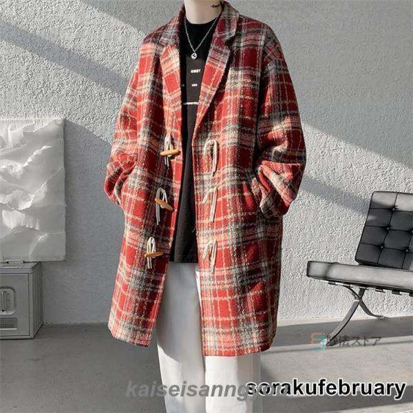コート ダッフルコート メンズ チェスターコート チェック柄 ダッフル アウター ロング丈 ビジネス 秋 冬 メンズコート ジャケットコート 学生 通学 通勤 秋服_3