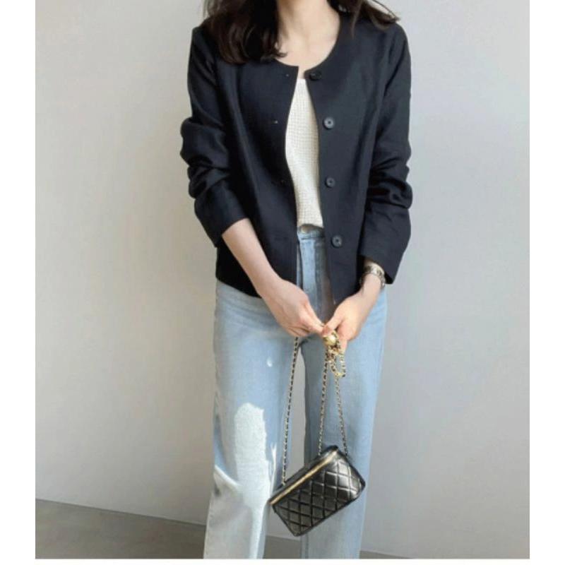 yuni (ユニ) ノーカラーリネンジャケット　羽織り　麻 リネンジャケット レディース ノーカラー 春 夏 リネン 綿麻