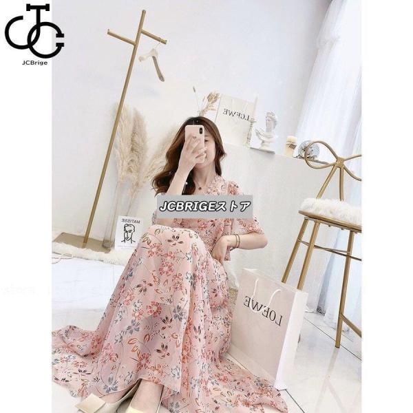 ワンピース レディース 40代 きれいめ マキシワンピース 夏 半袖ワンピース 花柄レース シフォン Vネック aラインスカート オシャレ大人 結婚式ドレスの画像