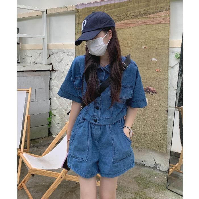 デニム 上下セット 夏 レディース ショートパンツ デニムシャツ 半袖 