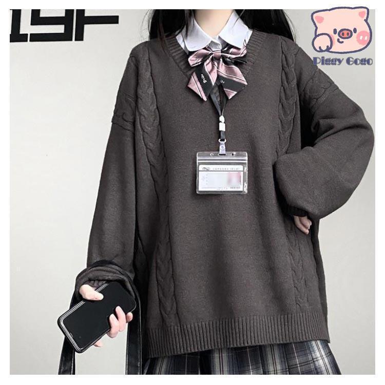 スクールセーター ニットセーター 制服 ケーブル編み Vネック 男女兼用