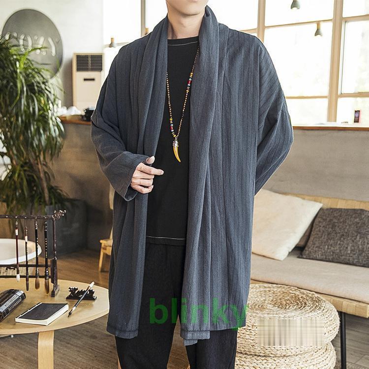 GASA ネイビー 長袖　ガサ　コート　ロングカーディガン　リネン　美品　11万 羽織 着物 メンズ ロングカーディガン アウター リネンコート 綿麻
