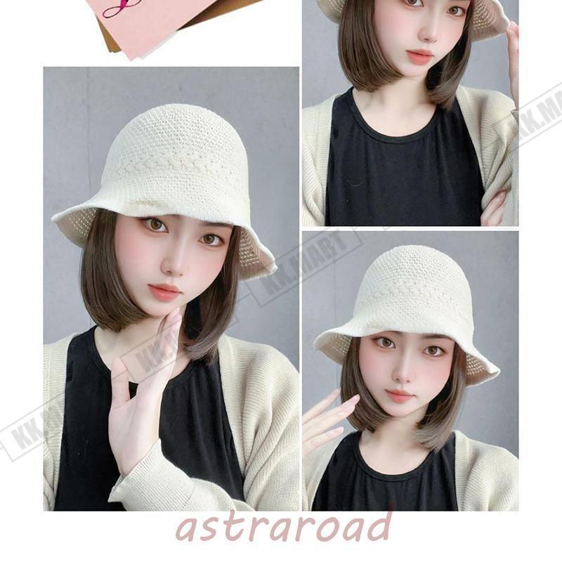帽子ウィッグ 毛付き帽子 ボブ ストレート 可愛い かつら ウィッグ付き帽子 ウィッグ付き 髪付き かつら付き 春夏 通気性の画像