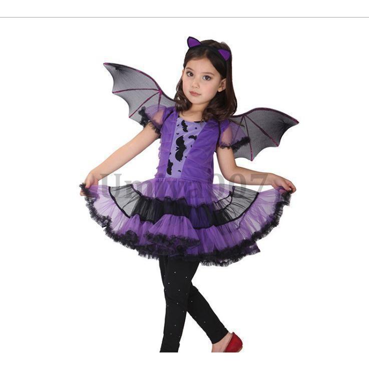 新品】100 小悪魔　ハロウィン コスプレ 女の子 魔女 キッズ　紫　コウモリ ハロウィン コスプレ 魔女 コウモリ 悪魔 子供 女の子 衣装 仮装