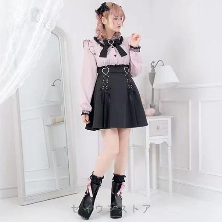 量産型 夏 長袖 服 レディース ロリータ 地雷系 ハートボタン ブラウス 