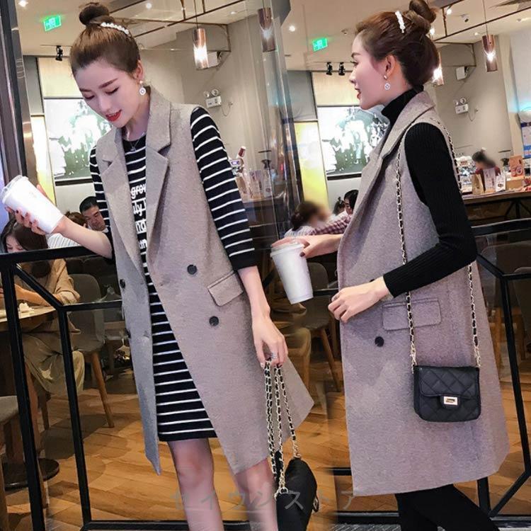 ベスト ジレべスト ロング丈 ポケット付き アウター 羽織