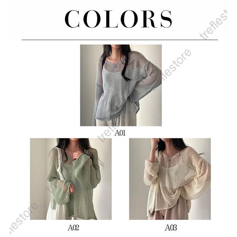 サマーニット レディース 長袖 トップス メッシュ編み プル