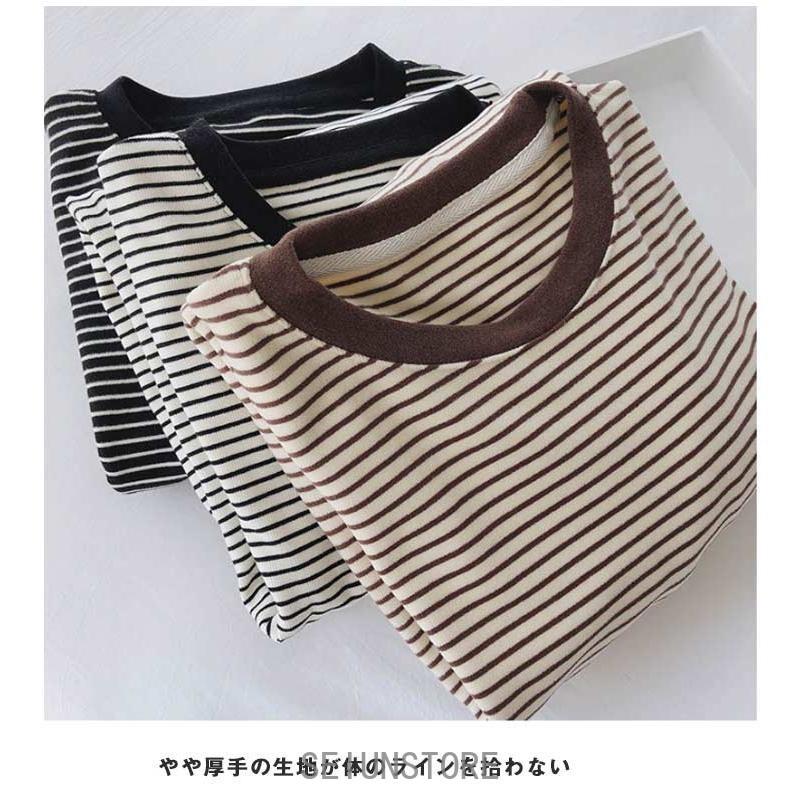 クルーネック トップス ボーダー ロンT 長袖 Tシャツ カットソー