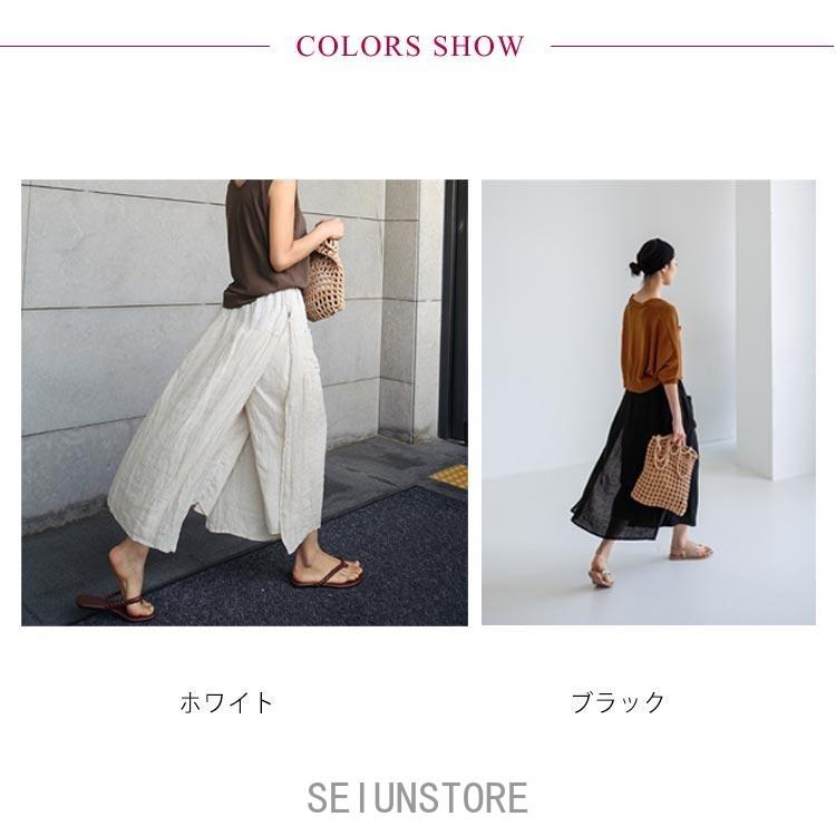 キュロットスカート 春 スカート パンツ フェイクスカート 麻