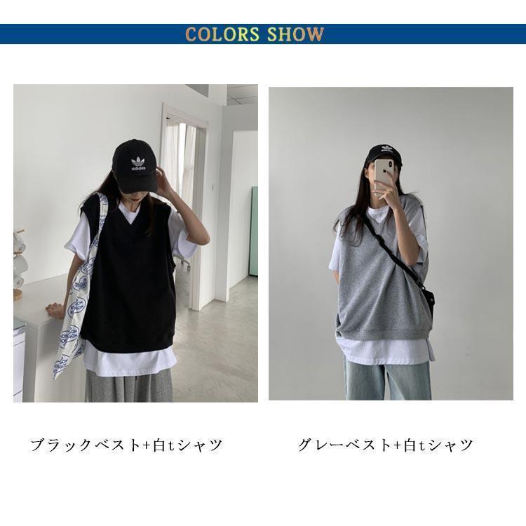 ベスト スウェット レディース 2点セット/tシャツ＋スウェット