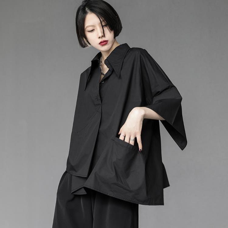 アシンメトリー シャツ ビッグシャツ レディース 七分袖 春 夏 アシンメトリー シャツ ビッグシャツ レディース 七分袖 春 夏