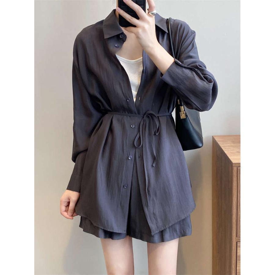 twosome ロングシャツセットアップ シアーブラウス＆パンツ Amazon | [DYIOPMFGZ] シャツ ワイドパンツ 2点セット