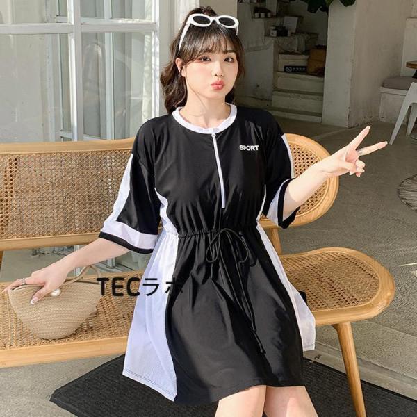 水着 レディース ビキニ 女の子 大きいサイズ 4L 5L 6L 体型カバー ブラック セパレート ブラ ショートパンツ ラッシュガード かわいい 二の腕カバー お尻カバー_3