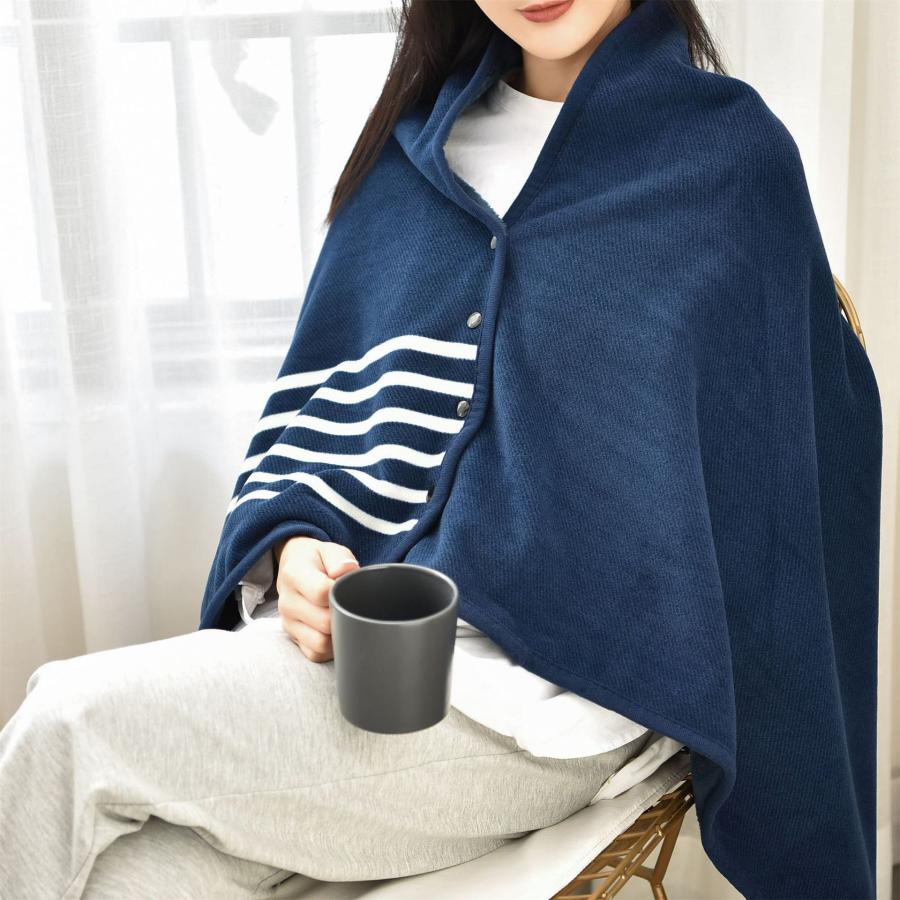 ブランケット 大判 おしゃれ ひざ掛け ボタン付き ポンチョ あったか