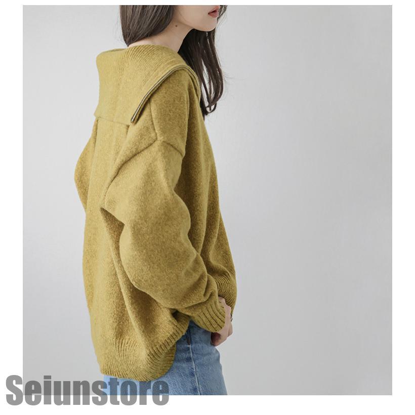 トップス ニット セーター ハーフジップ セーラーカラー 華奢