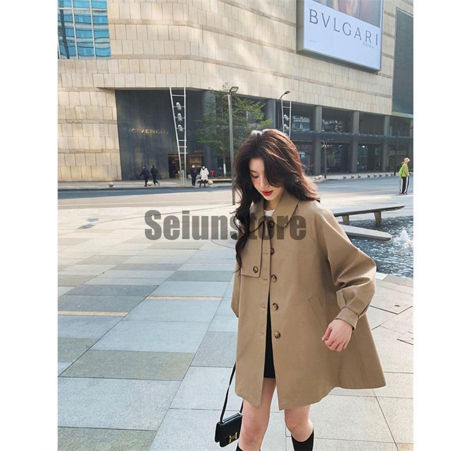 春秋 ミディアム Aライン カーキ アウター 小柄 パフスリーブ 女 春秋 ミディアム Aライン カーキ アウター 小柄 パフスリーブ 女