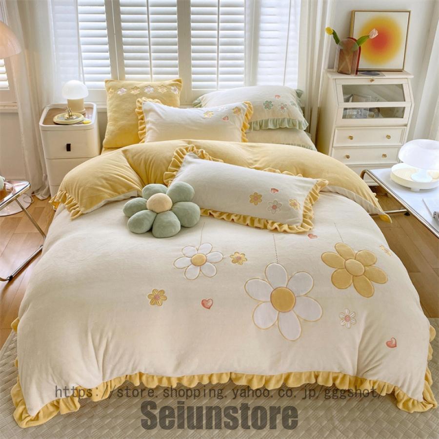 貴重！新品未使用✴︎フリル付花柄掛け布団カバー(ダブルサイズ)