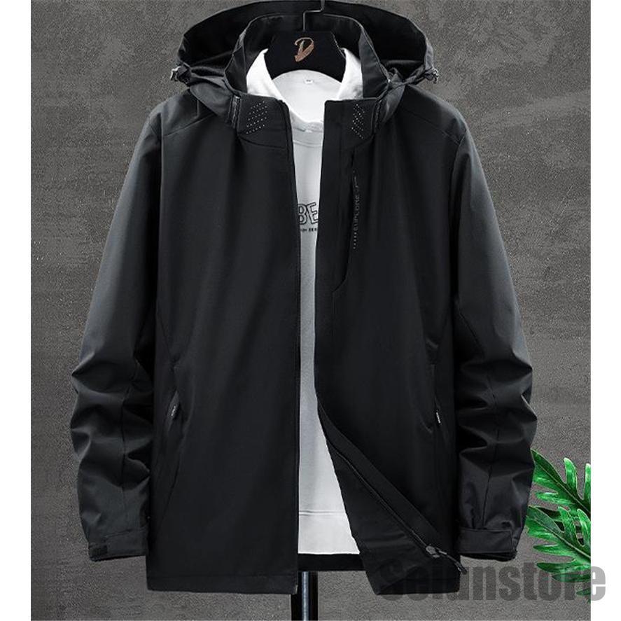 on フード付きウィンドブレーカー 黒・グレー　メンズS マウンテンパーカー メンズ ジャケット ブルゾン ウインドブレーカー