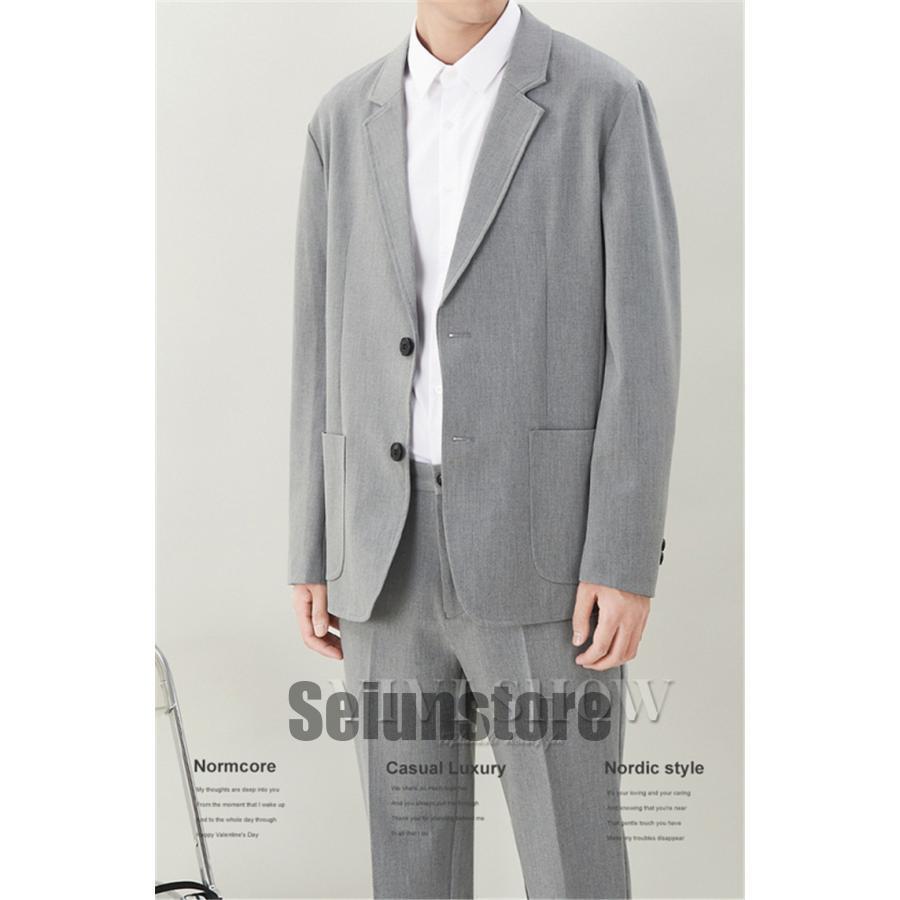 カジュアルスーツ メンズ セットアップ 細身 スリム 無地