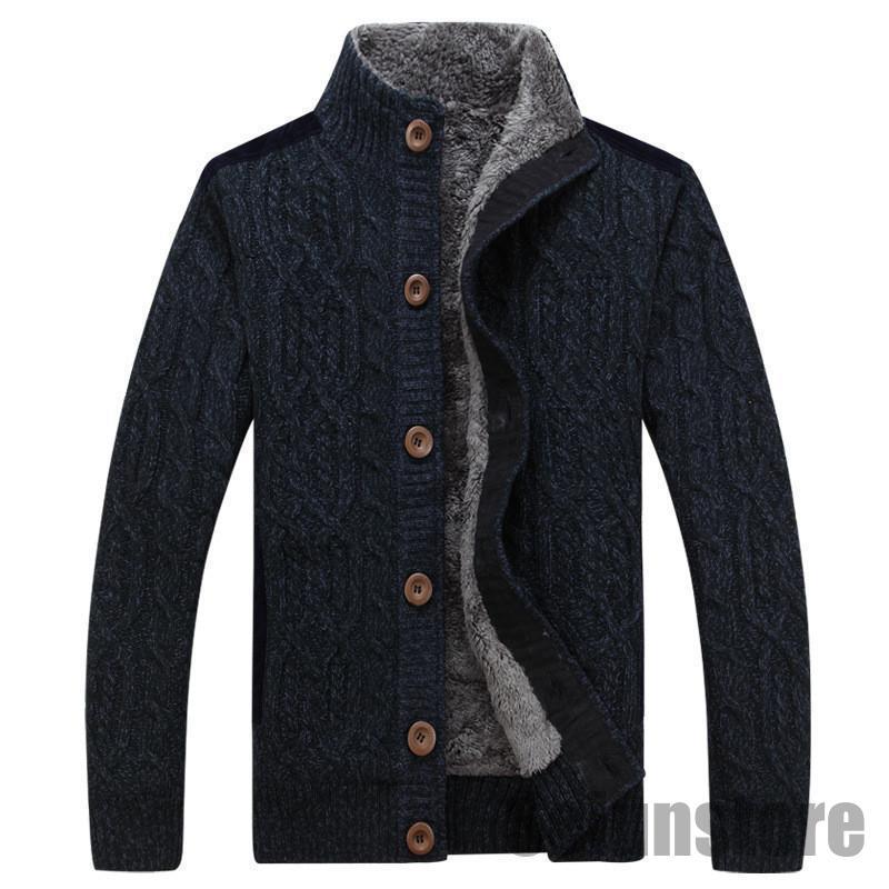 カーディガン メンズ ニットセーター ニット かっこいい 長袖 スタンドカラー 裏起毛 厚手 ボア 防寒 アウター セーター 羽織 体型カバー 秋冬_1