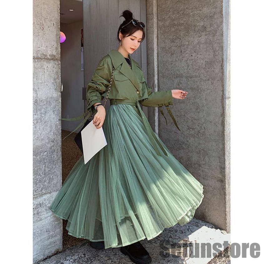 トレンチコート レディース スプリングコート 春 秋 フレア裾 バック