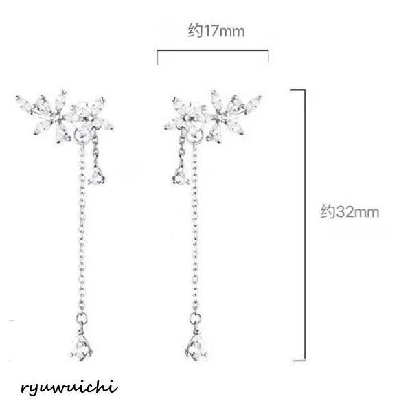 ピアス レディース 揺れる お花 チェーン オシャレ 大人可愛い 上品 2way プラチナ仕上げ シルバー925 女性  誕生日プレゼントの画像