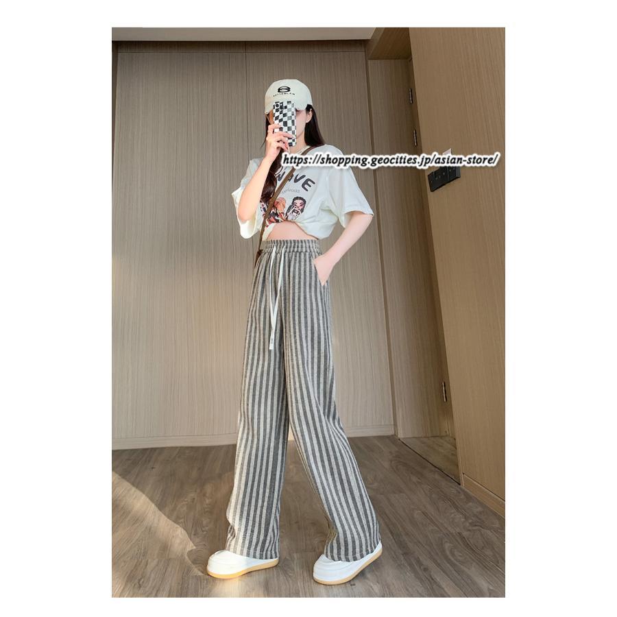 ワイドパンツ レディース ボトムス 低身長〜高身長 ストライプ