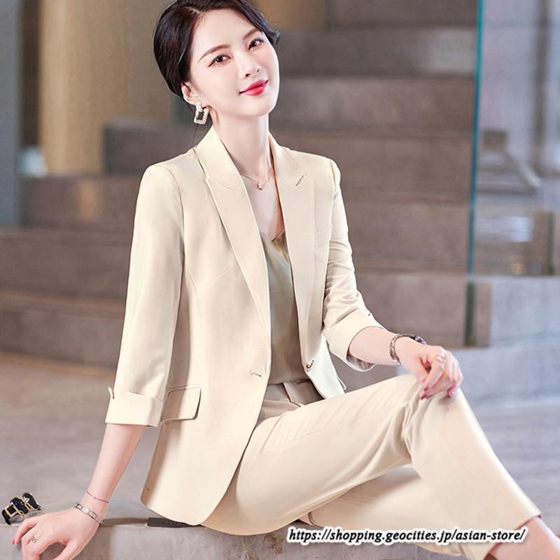 七分袖パンツスーツ レディース 春夏服 夏スーツ 7分袖
