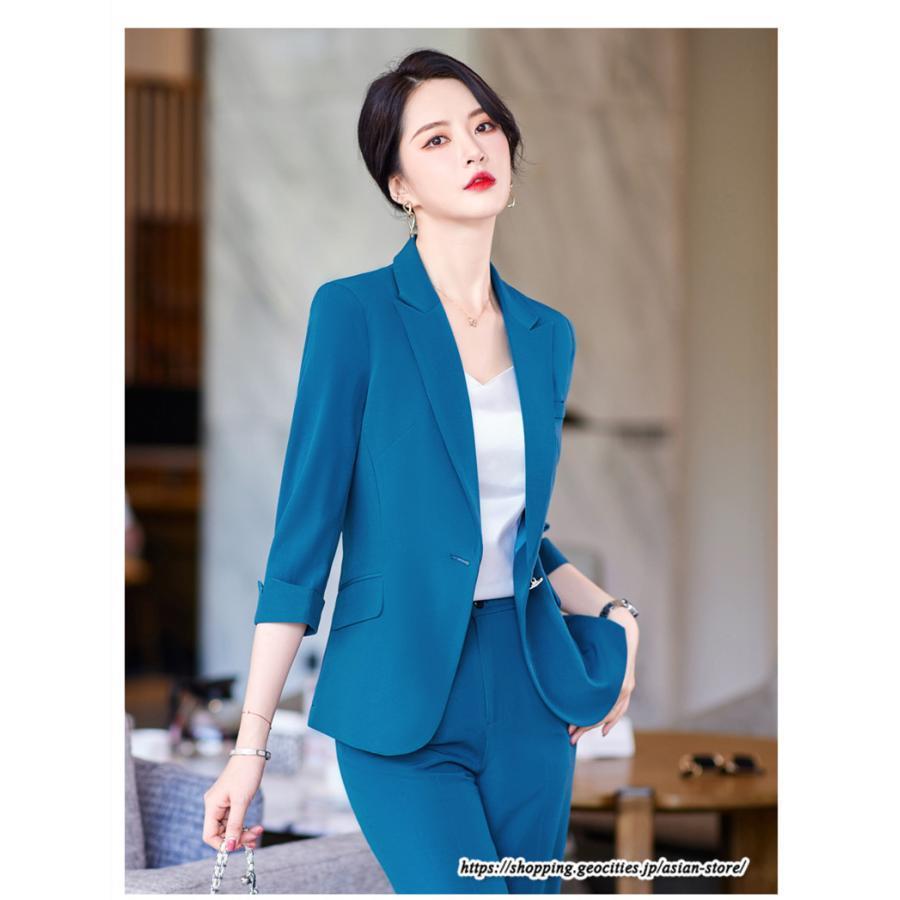 七分袖パンツスーツ レディース 春夏服 夏スーツ 7分袖