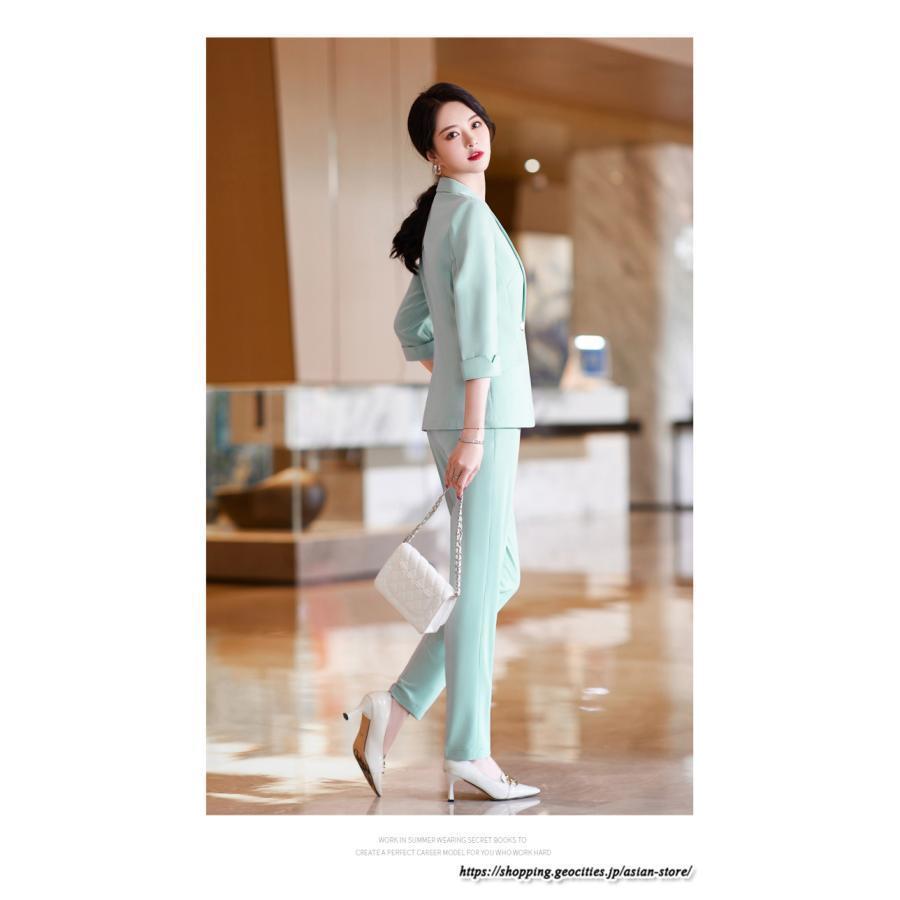 夏 ビジネス スーツ レディース おしゃれ 通勤 仕事着 七分袖パンツスーツ レディース 春夏服 夏スーツ 7分袖