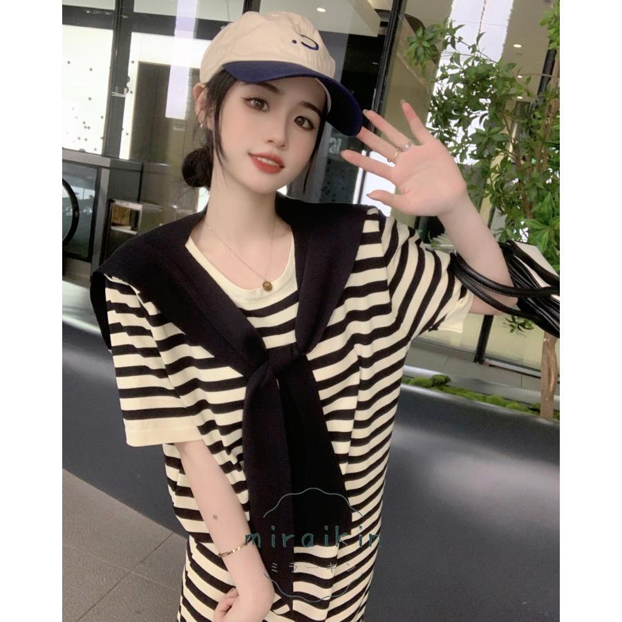 チュニック ワンピース レディース 春 夏 ニット 半袖ボーダー チュニック ワンピース レディース 春 夏 ニット 半袖ボーダー