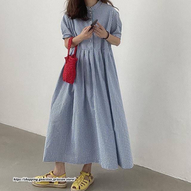 チェック柄ワンピース 半袖 レディース ロングワンピース シャツ