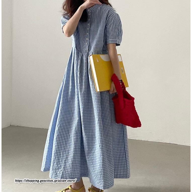 チェック柄 半袖シャツワンピース ロング丈 チェック柄ワンピース 半袖 レディース ロングワンピース シャツ