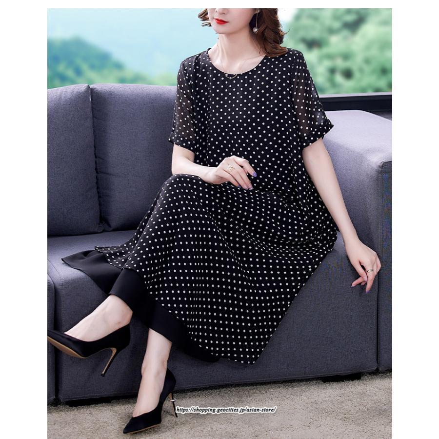ゆったり♡ワンピース 半袖 ドット柄 体型カバー 薄手 涼しい ワンピ 着痩せ リアルスタイル REAL STYLE ワンピース レディース 速乾 薄手 春