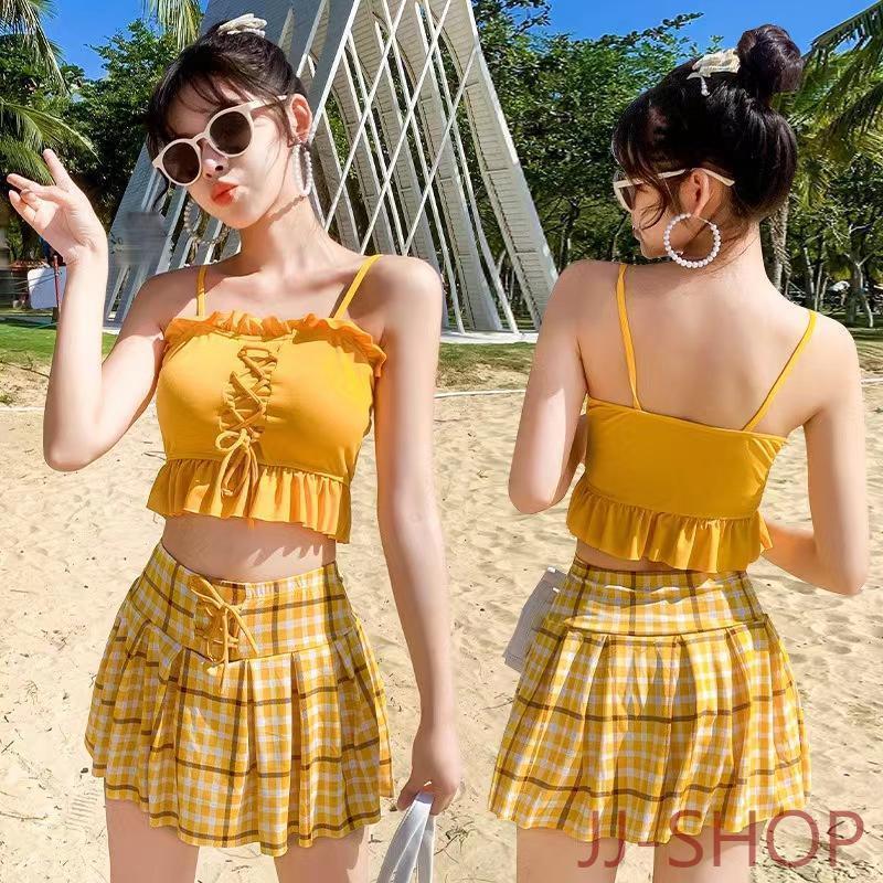 水着 レディース ビキニ ビスチェ風 ハイウエスト 2点セット ギンガム